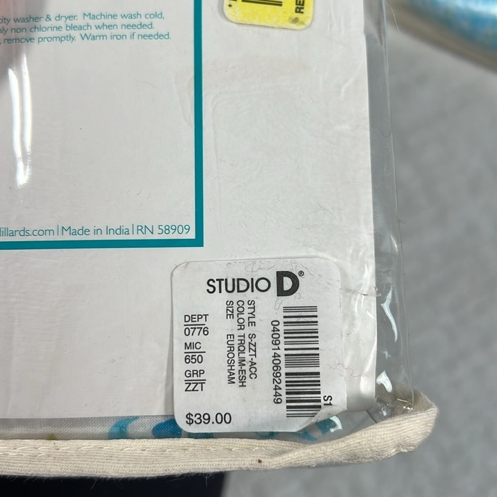 New! Studio D Euro pillow Shams lot of 2 blue white turquoise and lime green - Picture 8 of 8